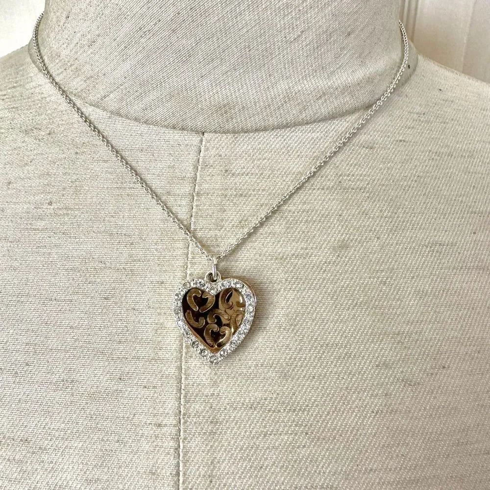 Avon rhinestone double heart pendant necklace